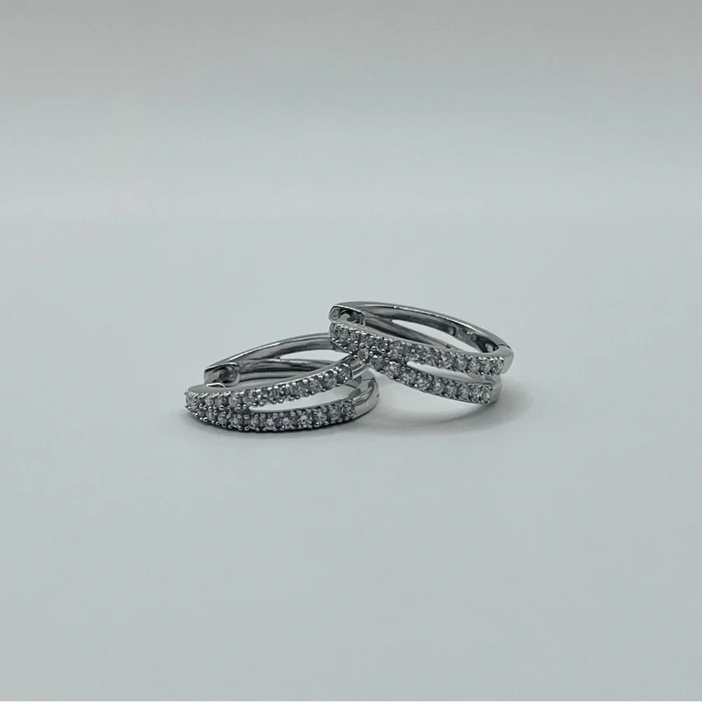 0.50 CT Brilliant Lab Diamond Double Row Hoop Earrings - Picture 3 of 8